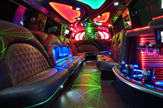 Limousine service with colorful ceiling